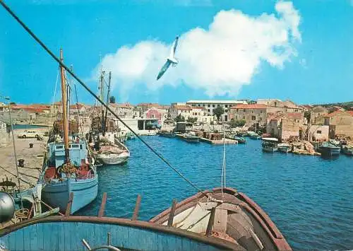 Postcard Croatia Murter dock harbour fishing ships