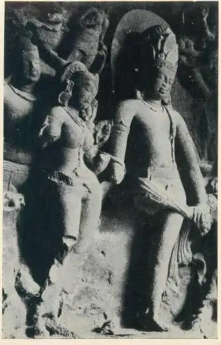 Postcard India Elephanta Caves marriage of Shiva and Parvati