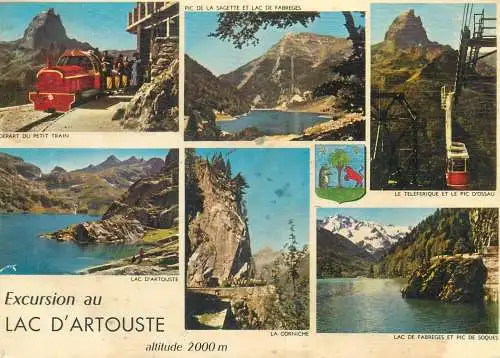 Postcard France Lac d'Artouste multi view teleferique train