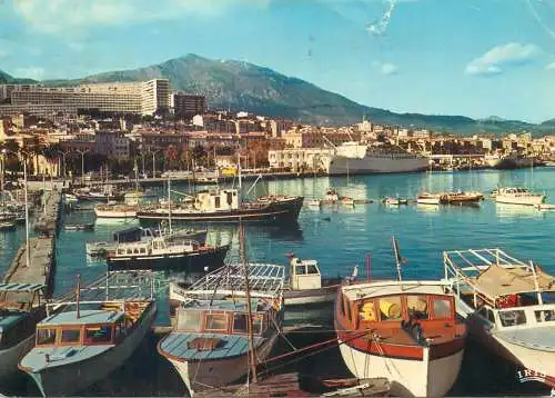 Postcard France Corse Ajaccio harbour boat ship yacht 1974