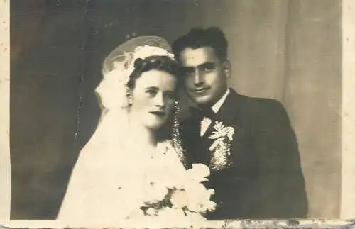 Vintage wedding photo romanian types groom & bride