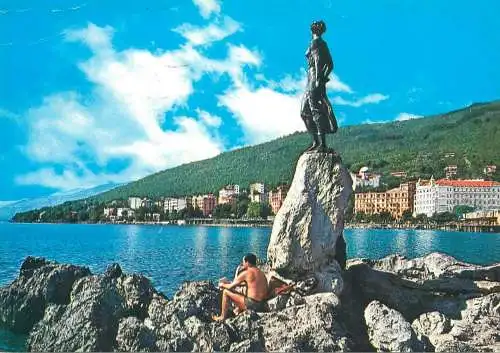 Postcard Croatia Opatija seashore statue