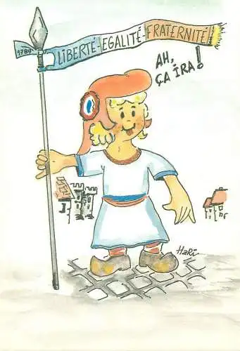 Postcard French Revolution caricature signed drawing