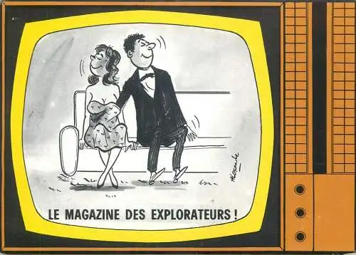 signed Postcard Explorer Magazine caricature drawing