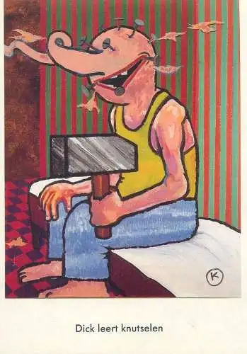 Comic funny signed Postcard Dick leert knutselen De Schaar Kamagurk