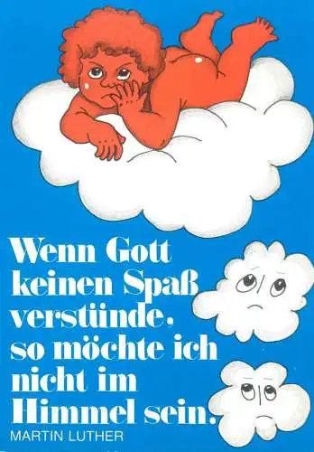 Postcard angry angel sitting on a cloud funny Beate Heinen illustration
