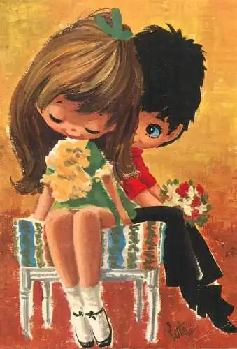 Postcard romance dancers couple signed drawing