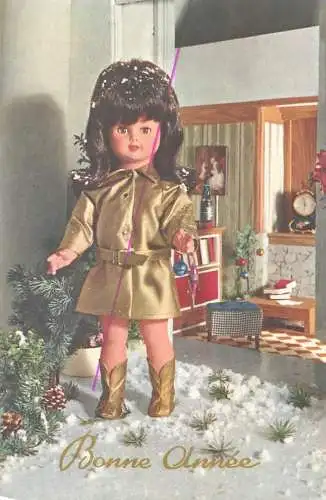 New Year greetings funny comic Maffle Postcard doll elegant golden overcoat