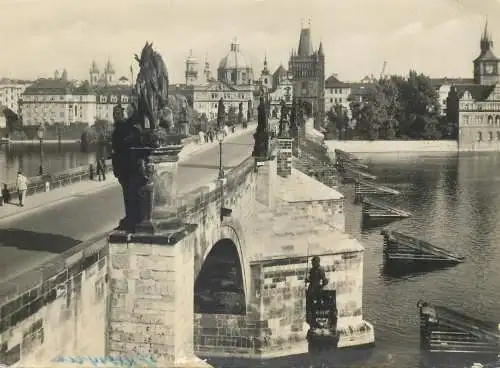 Postcard Czech Republic Prague bridge 1956