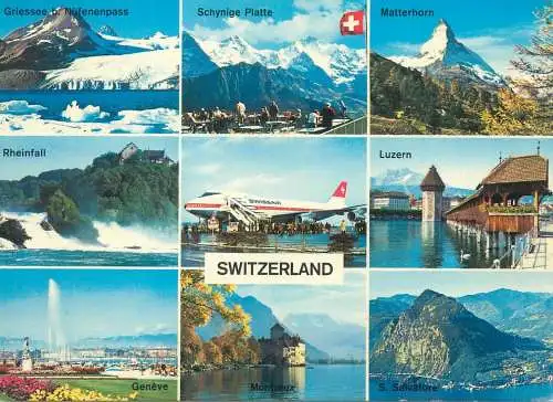 Postcard Switzerland multi view airplane tower mountain