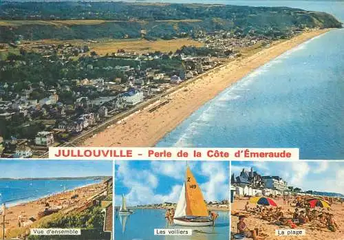 Postcard France Cote Emeraude Jullouville sailboat aerial