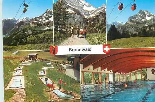Mini-golf topical retated postcard Switzerland Braunwald Ferienort multi view