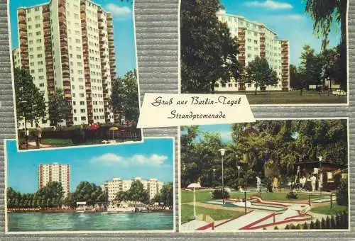 Mini-golf topical retated postcard Grub aus Berlin Tegel Strandpromenade multi view