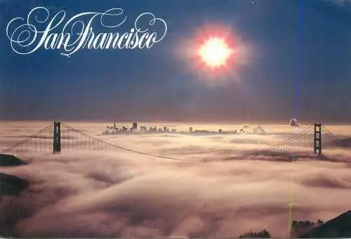 Postcard USA CA San Francisco morning fog on San Fran bay 1998