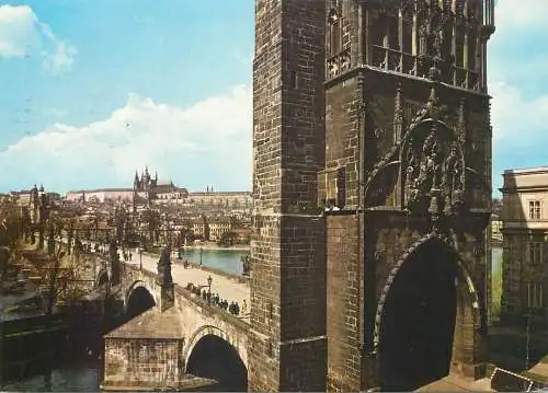 Postcard Czech Republic Prague castle Hradcany and Charles bridge 1971