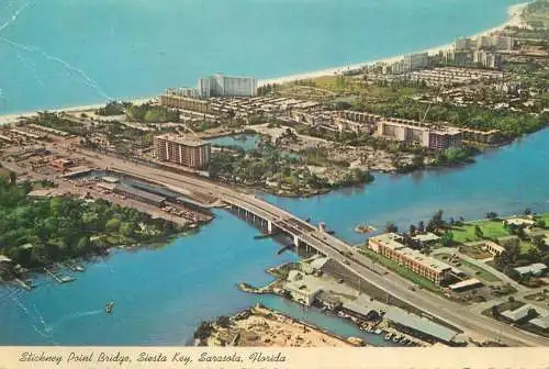 Postcard USA FL Sarasota Siesta key Stickney point bridge aerial 1977