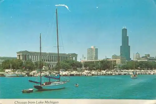 Postcard USA Chicago IL from lake Michigan 1981 yacht