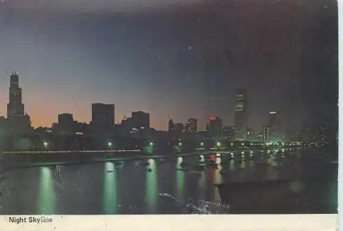 Postcard USA Chicago IL night skyline 1980