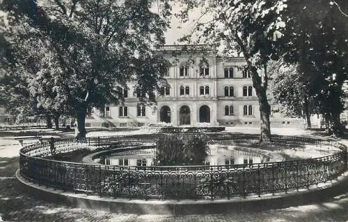Postcard Germany Lörrach baden hebelpark mit Hebelschule fountain