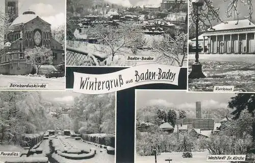 Postcard Germany Baden Baden winter multi view