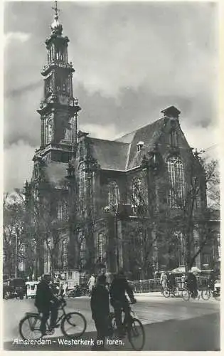 Postcard Netherland Amsterdam tower bicycle