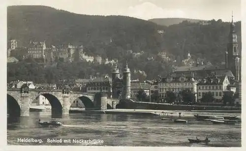Postcard Germany Heidelberg castle and bridge