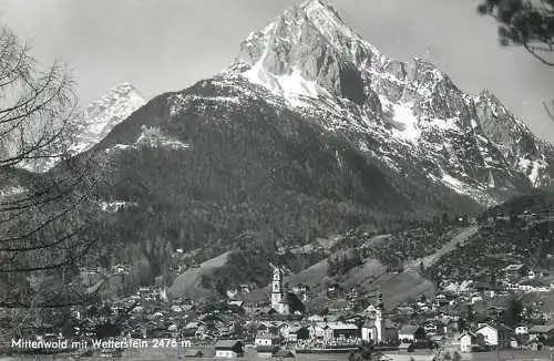 Postcard Germany Mittenwald mit Wetterstein mountain view