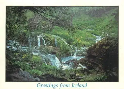 Postcard Iceland Gjain Gorge Pjorsardalur valley picturesque natural landscape