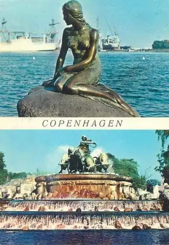 multi view Postcard Denmark Copenhagen Langelinie the Little Mermaid and "Gefion" fountain