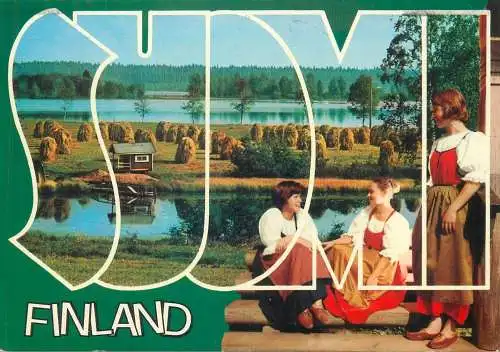 Postcard Finland Suomi peasant women wearing typical costumes