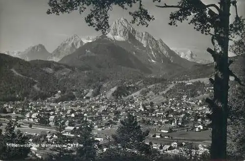 Postcards Germany Mittenwald mit Wetterstein mountain view