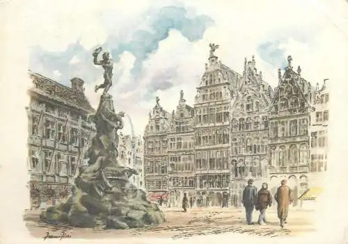 Postcard Belgium Antwerpen Grote Markt and Brabo fontein