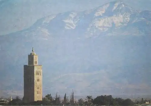 Post card Morocco Marrakech Koutoubia et l'Atlas enneige