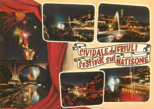 Postcard Italy Cividale del Friuli Festival on the Natisone several nocturnal aspects