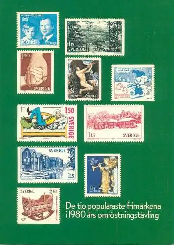 Postcard Sweden 10 most popular stamps collection