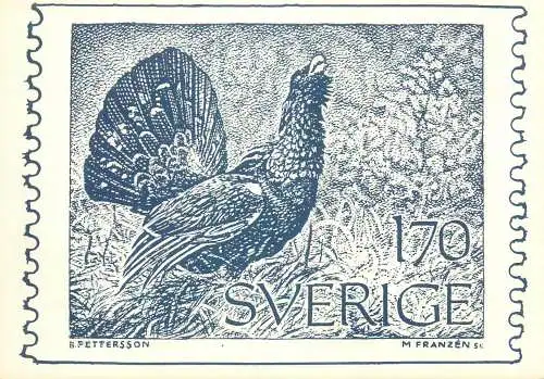 Postcard Sweden stamp cock bird issued 20 May 1975