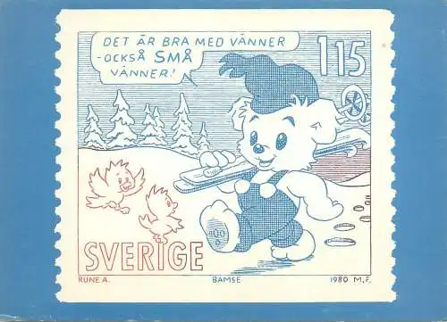 Postcard Sweden Christmas stamp bear Bamse issued 11 October 1980