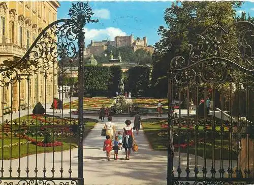 Postcard Austria Salzburg Mirabellgarten Hohensalzburg, Dom und Schloss Mirabell, Pegasus Brunnen
