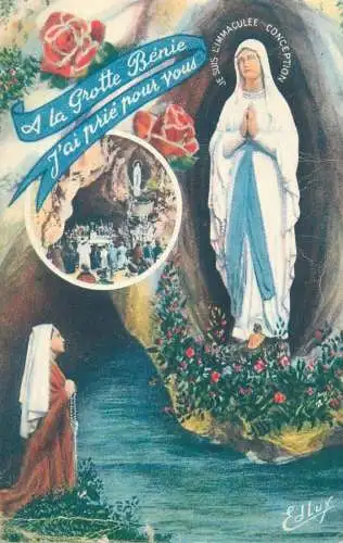 Postcards France Lourdes l'apparition et la Grotte miraculeuse 1957