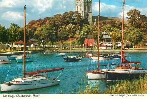 Postcard UK England Christchurch the quay moored sailboats