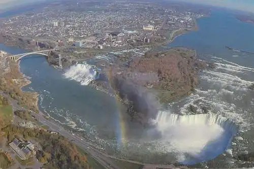 Postcard Canada > Ontario > Niagara Falls aerial rainbow bridge Horseshoe falls
