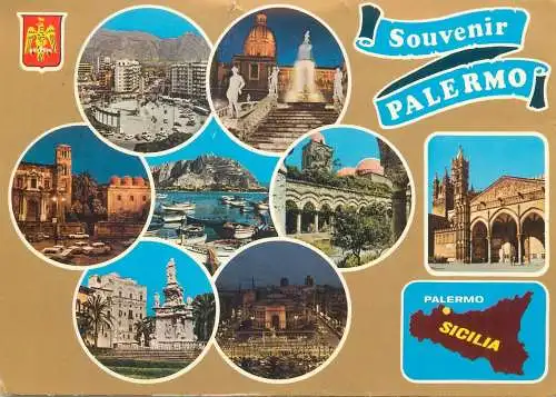 Postcard Italy Souvenir de Palermo multi view 1980