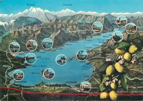 Postcard Italy Lago di Garda map 1973