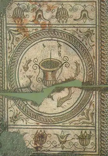 Post card Romermuseum Augst Baselland Gladiatorenmosaik Mittelfeld Krater mit Springbrunnen in Fischteich