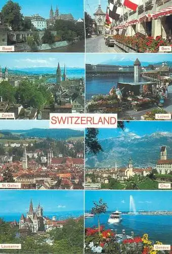 Postcard Switzerland Swiss cities multi view