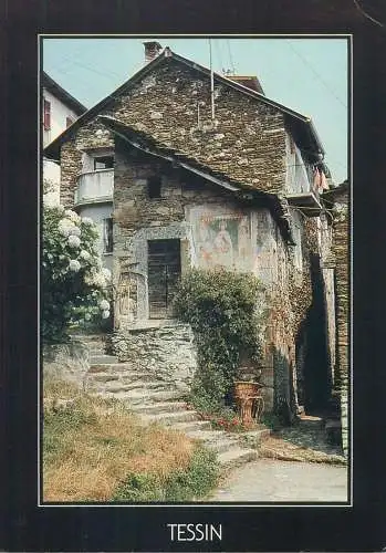Postcard Switzerland Tessin old house detail aspect