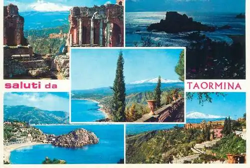 multi view Postcard Italy saluti da Taormina