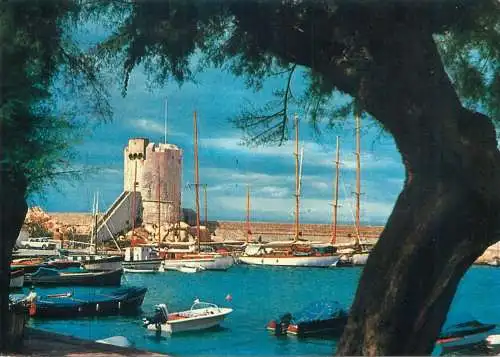 Postcard Italy Elba isle Marciana Marina little harbour and Phoenician Tower