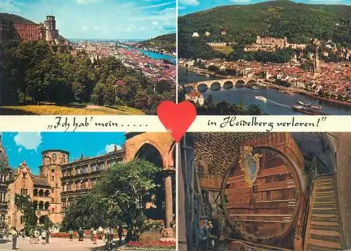 Postcard Germany multi view Heidelberg aerial