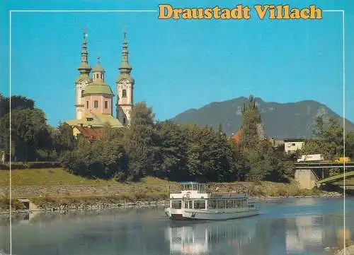 Postcard Germany Drauschiffahrt Villach castle